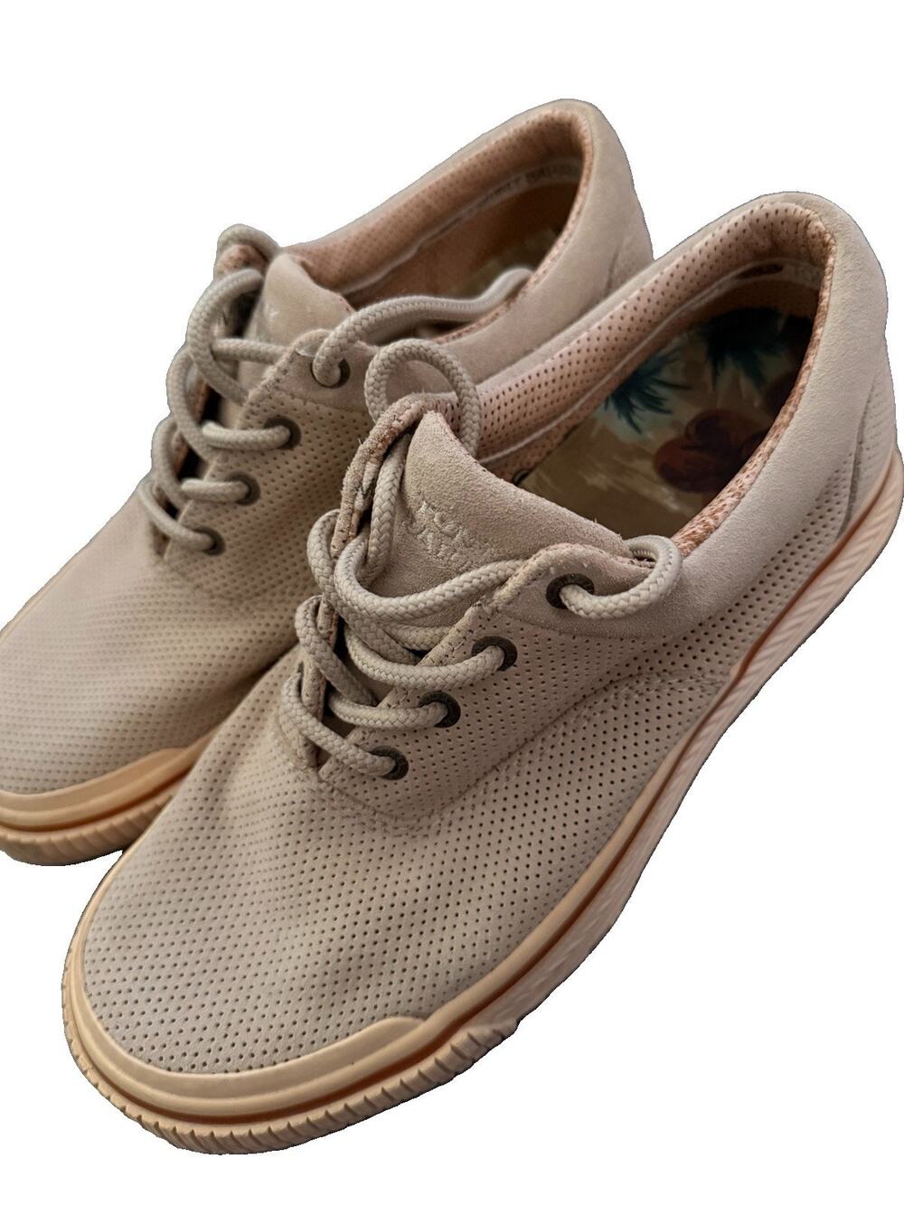 Tommy Bahama Rum Runner Perforated Leather Sneakers Shoes Mushroom Men Size 8